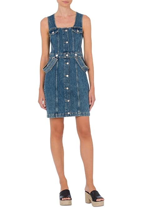 SUSPENDERS DENIM DRESS BLUE by Moschino