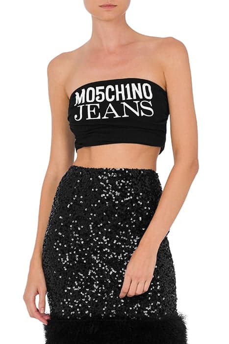 LOGO PRINT CROP TOP BLACK by Moschino