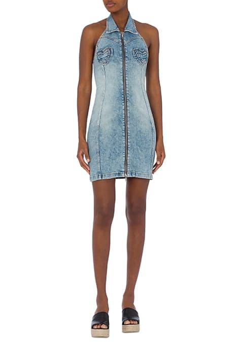 HEART POCKETS STRETCH DENIM DRESS BLUE by Moschino