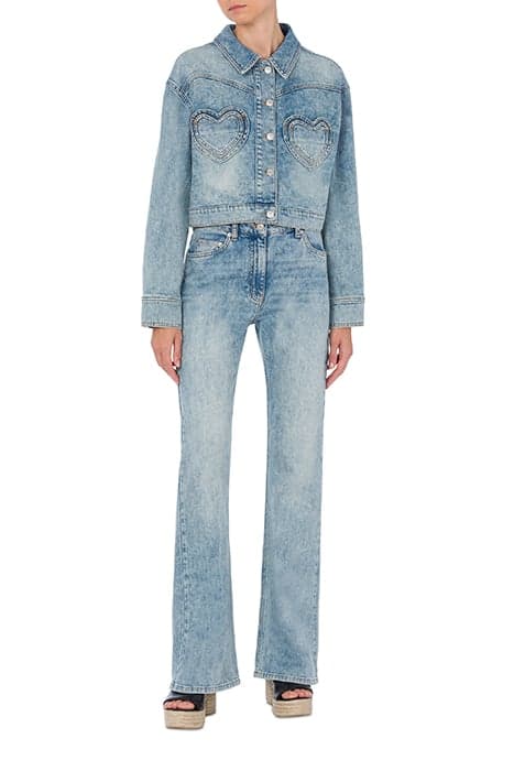 HEART POCKETS STRETCH DENIM JACKET BLUE by Moschino