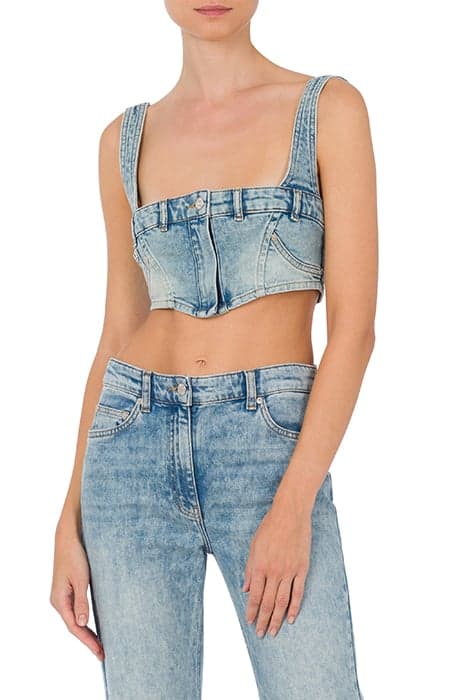 STRETCH DENIM CROP TOP BLUE by Moschino