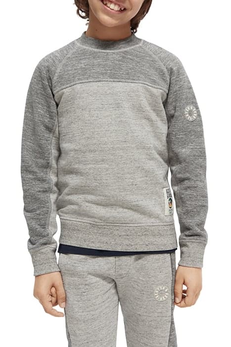 BOYS CONTRAST MELANGE CREWNECK SIDE-ZIP SWEATSHIRT GREY MELA by Scotch & Soda