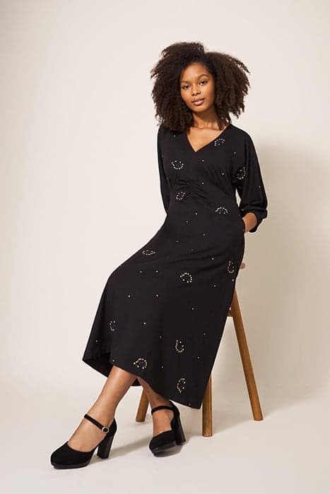 MEGAN EMBROIDERED JERSEY DRESS BLACK MULTI by White Stuff