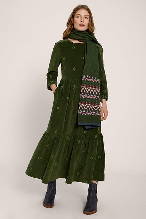 CARRIE EMBROIDERED CORD DRESS KHAKI GREEN by White Stuff