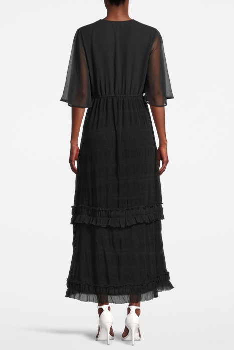 PLEATED GEORGETTE V-NECK MAXI DRESS BLACK 2