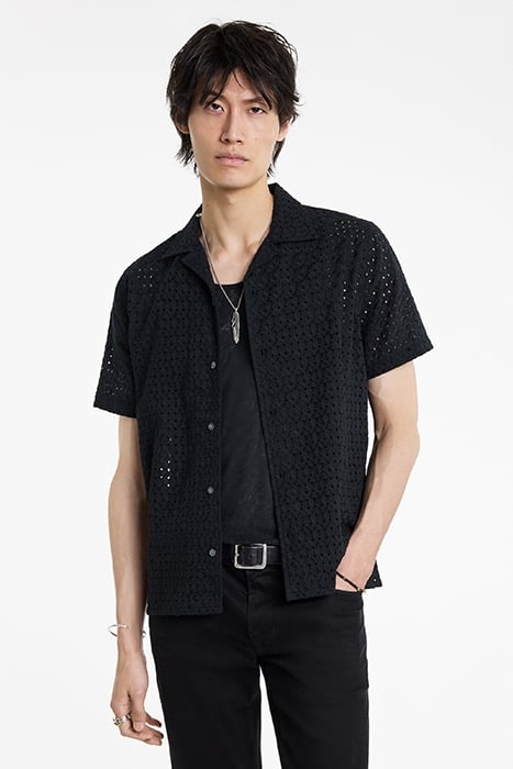 DAN CAMP COLLAR SHIRT IN EMBROIDERED FAB BLACK 1