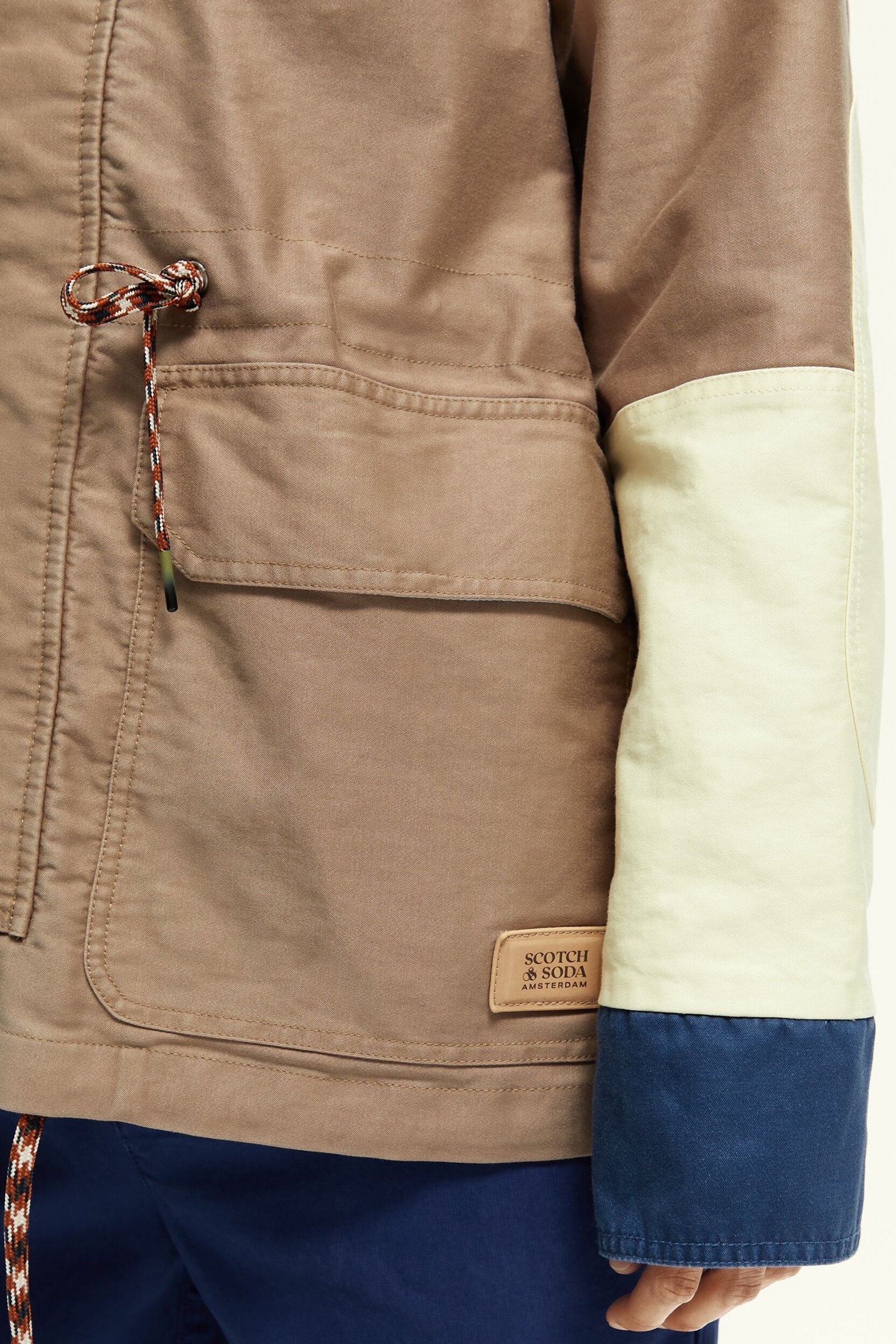 WASHED HOODED COLOUR BLOCK JACKET IN ORGANIC COTTON COMBO A 8