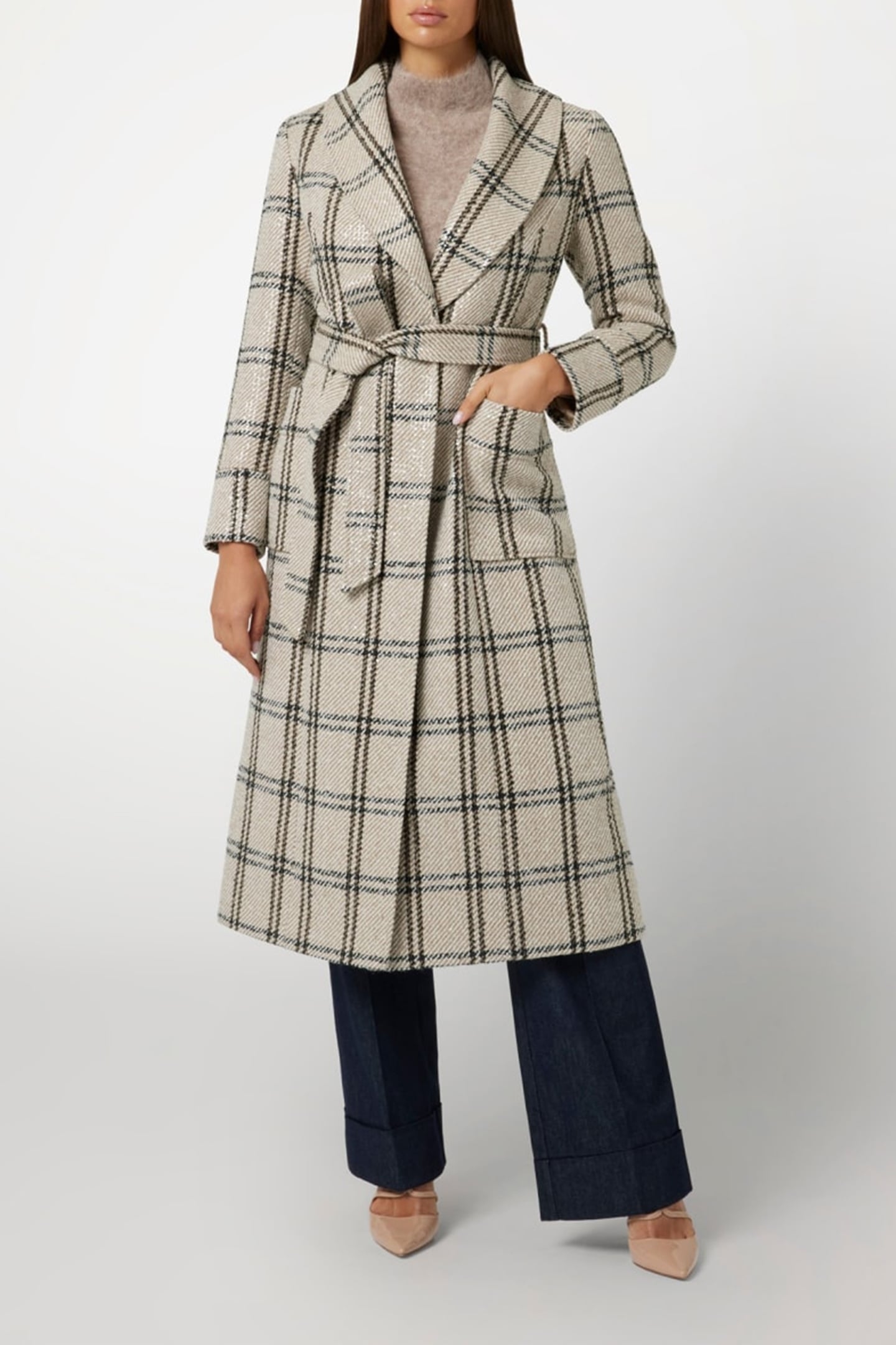 MARCIANO BY GUESS CHARLIZE PLAID COAT WHITE DENEUVE MULTI 2