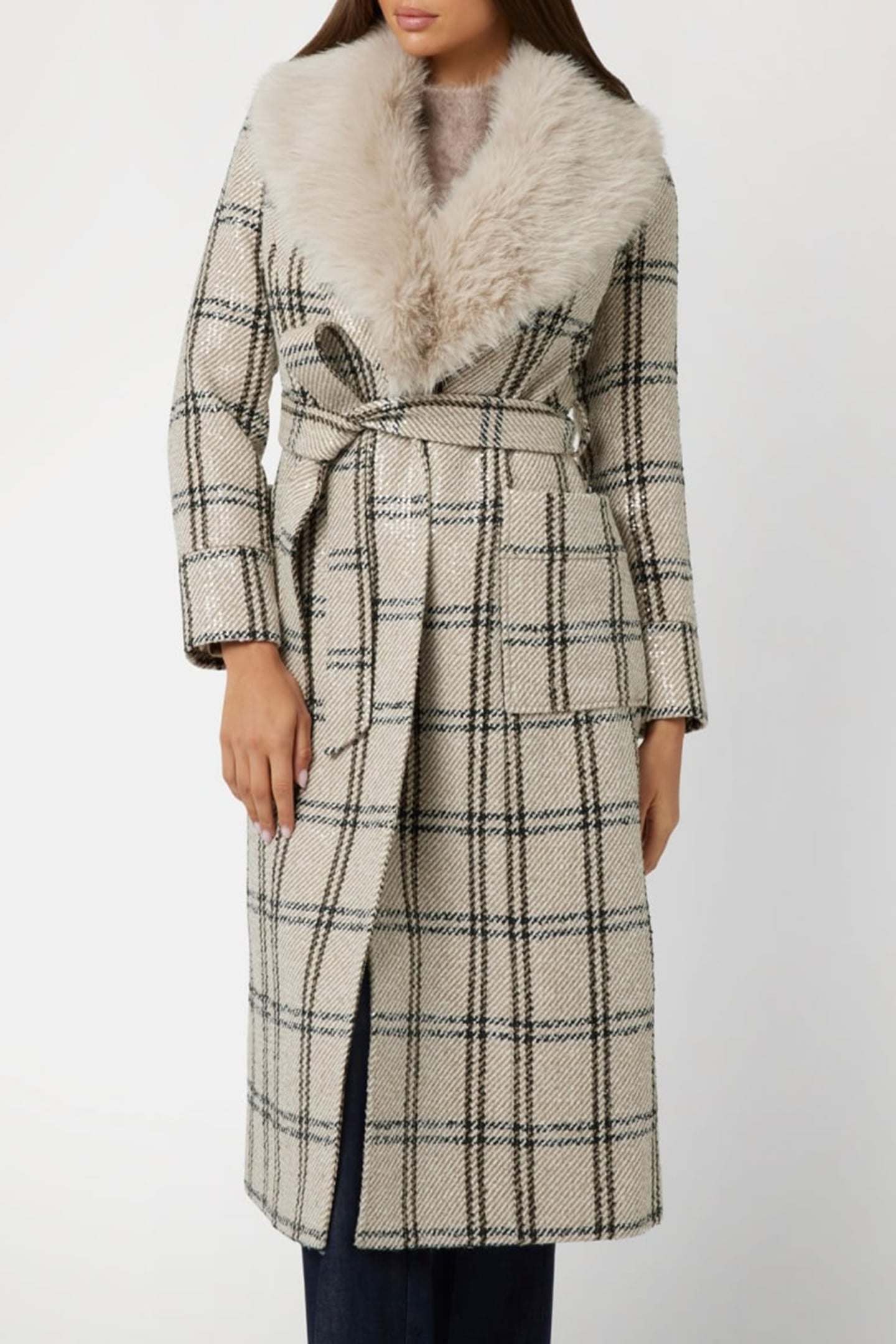 MARCIANO BY GUESS CHARLIZE PLAID COAT WHITE DENEUVE MULTI 1
