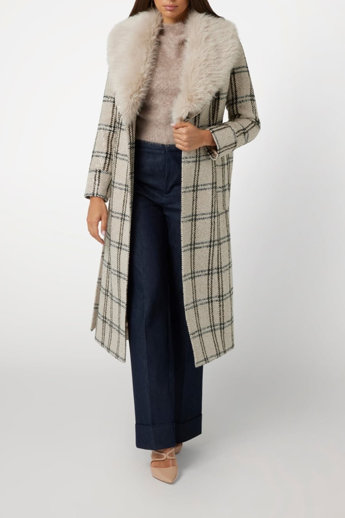 MARCIANO BY GUESS CHARLIZE PLAID COAT WHITE DENEUVE MULTI 5