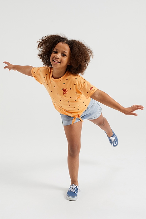 MEISJES T-SHIRT MET DESSIN EN KNOOPDETAIL ORANGE 3