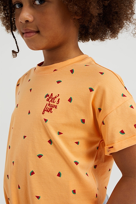 MEISJES T-SHIRT MET DESSIN EN KNOOPDETAIL ORANGE 4