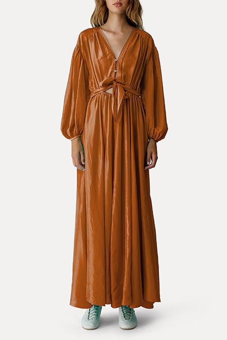 SILK HABOTAY LONG SLEEVES DRESS TAN 2