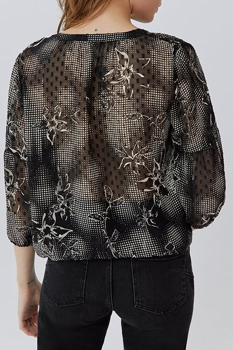 BLACK BLOUSE WITH ECRU DANDY FLOWER PRINT 2