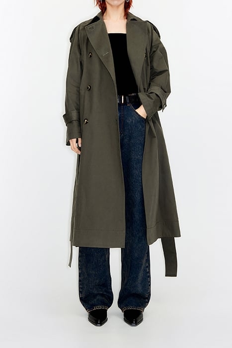 LONG DARK KHAKI TRENCH COAT 1