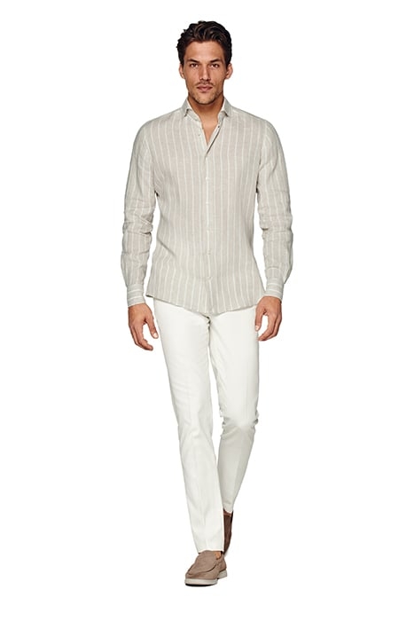 LIGHT BROWN STRIPED SLIM FIT SHIRT 3